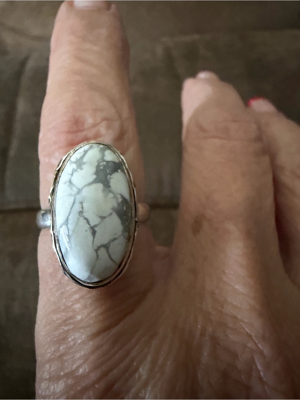 Sterling Silver White Buffalo Oval Statement Ring